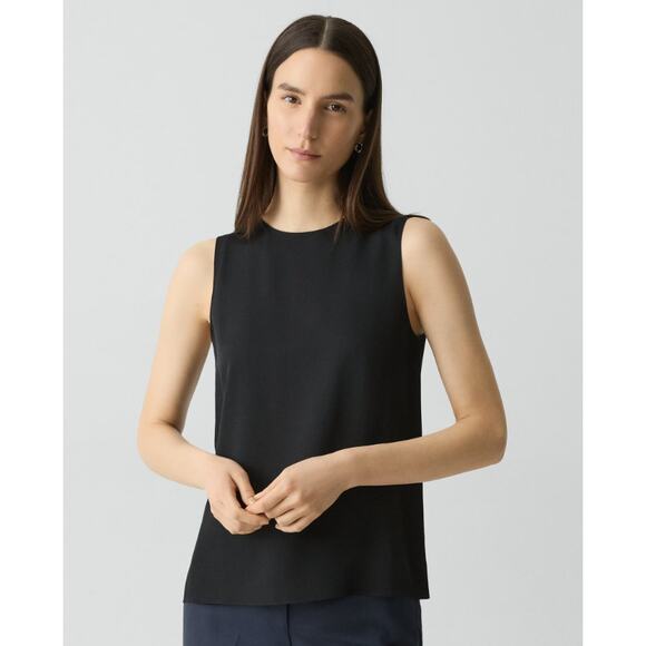 Theory Women’s Sleeveless Straight Shell Blouse Black Stretch Silk, NWT Size XL - Picture 1 of 10